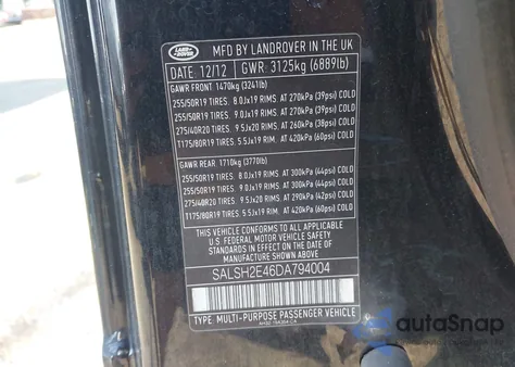 2013 Land Rover Range Rover Sport Supercharged z USA, uszkodzony, nr VIN SALSH2E46DA794004